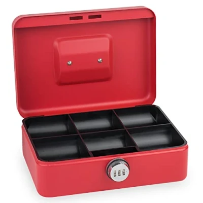Afbeelding van SAX Geldcassette met cijferslot, extra sterk slot, 25 x 18 9 cm, groot, rood