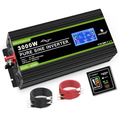 Afbeelding van NOVOPAL 3000W Omvormer 12V naar 230V Zuivere Sinus Spanningsomvormer Beeldscherm LCD met een USB 5 meter afstandsbediening en twee koelventilatoren voor RV Truck Boat