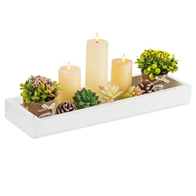Afbeelding van Hanobe rechthoekige lange smalle lade: witte decoratieve kandelaar middelpunt dienblad decor geen handvat voor eettafel koffiebar woonkamer woondecoratie..