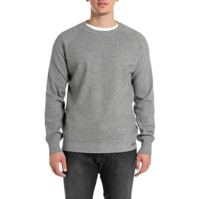 Afbeelding van Replay heren Fijngebreide pullover met gemêleerd dessin in de kleur Grijsmele, maat: XXL