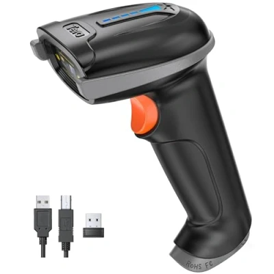 Afbeelding van Tera Barcodescanner Draadloze 1D Laser Barcodelezer Veelzijdig 2 in 1 (2.4Ghz Draadloos+USB 2.0 Bedraad) met Indicator Batterijniveau Lange Zendafstand Oplaadbare USB handheld (Grijs)
