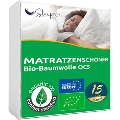Afbeelding van matrasbeschermer, absorberend, 70 x 160 cm, biologisch katoen, gecertificeerd volgens OCS® en Oeko Tex®, Molton, 180 g, gemaakt in Europa, met dikke kleppen, niet waterdicht