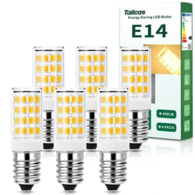 Afbeelding van Tailcas E14 Led koelkastlamp, warmwit, 4 W, lamp, 3000 K, vervanging voor 40 W gloeilamp, koelkastlamp 400 lm, AC 220 240 V, afzuigkap, naaimachine woonkamer, niet dimbaar, verpakking van 6