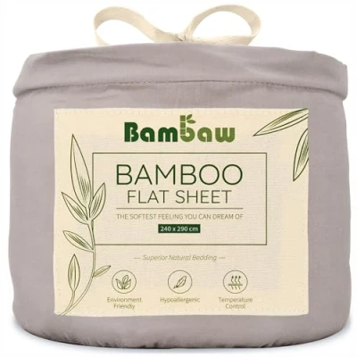 Afbeelding van Bamboe laken 240cm x 290 Grijs Bovenlaken 2 Persoons Ultrazacht plat Luxe Beddengoed Hypoallergeen lakens Puur Viscose Rayon Ultra ademende Stof Bambaw