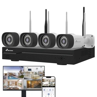 Afbeelding van NIVIAN SuperHD Wifi camerakit met recorder, intelligente veiligheid voor thuis of bedrijf, nachtzicht, menselijke detectie van IA, bidirectionele audio, eenvoudige installatie (10 kanaals 4 camera&#039;s