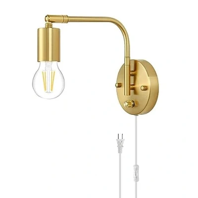 Afbeelding van E27 Wandlamp Dimbaar met Schakelaar en Stekker, Verstelbare Gouden Metalen Bedlamp Wandleeslamp Koord, Binnen Retro Industriële Lamp voor Woonkamer, Slaapkamer, Kantoor,1pack