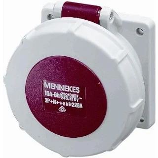 Afbeelding van Mennekes cee inbouwcontactdoos 16a 5 polig 400v 6u ip67 schroefklem 75x75mm rood ral3013 228a