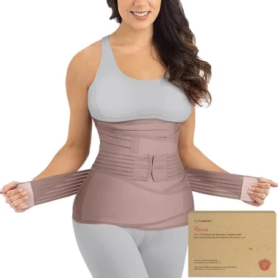 Afbeelding van 3 in 1 postpartum buiksteun herstelwikkel buikband, na de geboorte brace, afslankende gordels, bodyshaper taille shapewear, post operatie zwangerschap buik steunband(Dusty Plum, M/L)