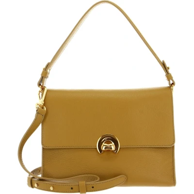 Afbeelding van Coccinelle Leren Schoudertas Binxie Handbag Grained Leather Citronella Mosterdgeel