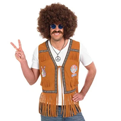Afbeelding van Fun Shack Hippie Vest Mannen, Bruin Kostuum, Fancy Dress 60s Heren Kostuum Medium