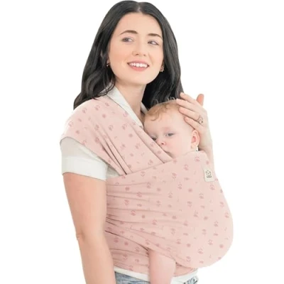 Afbeelding van KeaBabies Baby Wrap Carrier All in 1 originele babydraagdoek voor pasgeborenen en baby&#039;s, eenvoudig te dragen, handsfree binden, licht, ademend wikkelen baby&#039;s (roze madeliefjes)