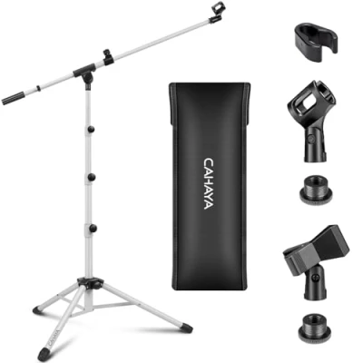 Afbeelding van CAHAYA Microfoonstandaard statief Boom arm vloermicrofoonstandaard met draagtas en 2 microfoonclips voor zang prestaties bruiloft podium microfoonmount wit CY0239 1