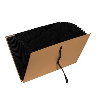 Afbeelding van Exacompta Ref. 58602E 1 Office By Me 18 vaks lintenmap binnenkant van zwart gerecycled karton voor A4 formaat goudkleurige metalen hoekbandsluiting ter versterking de omslag beige