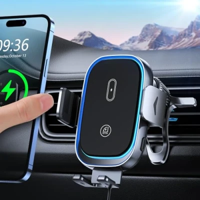 Afbeelding van Mohard Wireless Car Charger Mount Auto Clamping, Dual Coil &amp; Max 15W Fast Charging for Air Vent Compatible with iPhone 15/14/13/12 Pro Max, Samsung Galaxy ZFlip5/4/3/S23/S22, etc
