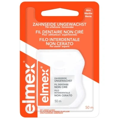 Afbeelding van 6 elmex tandzijde elk 50 m ongewaxt mint smaak