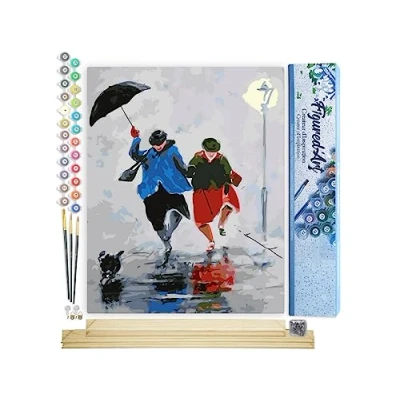 Afbeelding van Figured&#039;Art Schilderen op Nummer Volwassenen canvas Lopen in de regen Handwerk acrylverf Kit DIY Compleet 40x50cm met houten lijst
