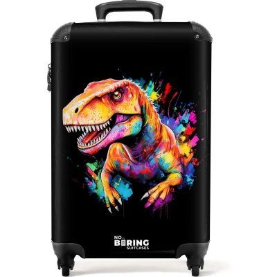 Afbeelding van NoBoringSuitcases.com® Kinderkoffer jongen Kindertrolley jongens Dinosaurus met kleurrijke graffiti Handbagage koffer lichtgewicht Reiskoffer trolley kinderen Rolkoffer wieltjes Past binnen 55x40x20 en 55x35x25