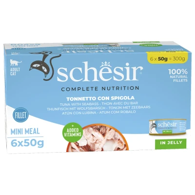 Afbeelding van Schesir Kat Mp Blik Gelei 6x50 g Kattenvoer Tonijn&amp;Baars