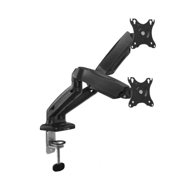 Afbeelding van ACT AC8312 Dubbele Monitor Arm met Gasveer beugel voor 2 schermen 13 32 inch VESA 75x75 100x100 Draai kantel en zwenkbaar incl. USB Audio poorten Zwart