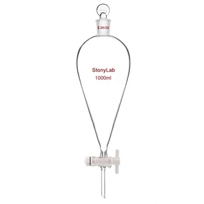 Afbeelding van stonylab PTFE Stopcock Scheidingstrechter 1000 ml, Borosilicaatglas Zware Wand Conische Peer Vormige met 24/29 Gewricht