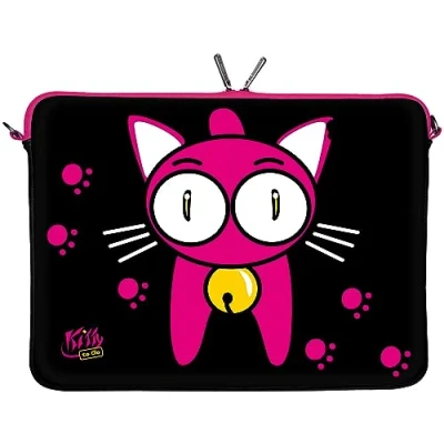Afbeelding van Kitty to Go LS133 15 Designer notebooktas 15,6 inch (39,1 cm) neopreen notebookhoes mouw tas beschermhoes cover case kat zwart roze