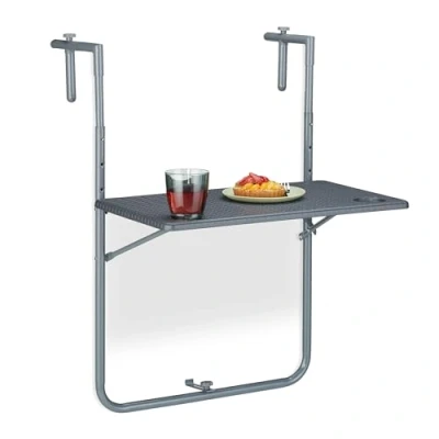 Afbeelding van Relaxdays hangtafel balkon inklapbaar 59,5 x 60 cm 3 voudig in de hoogte verstelbaar met 2 bekerhouders