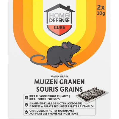 Afbeelding van 12x Home Defense Muizen Granen Alfachloralose Kant en Klare Lokdoos Magik Grain 2 stuks