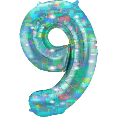 Afbeelding van Helium Ballon cijfer 9 Galactic Aqua 101cm