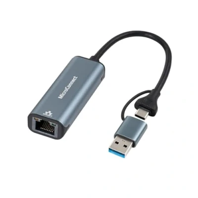 Afbeelding van MicroConnect USB C / A naar RJ45 netwerk (USB C, 3.0, RJ45/LAN (1x)), Netwerkadapter, Zwart