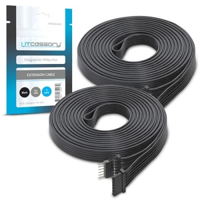 Afbeelding van Litcessory Verlengkabel voor Philips Hue Lightstrip Plus (3m, 2 Stuk, Zwart MIKRO 6 SPELD V4)