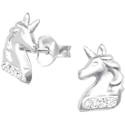 Afbeelding van JoyS Zilveren eenhoorn oorbellen unicorn 6 x 9 mm kristal
