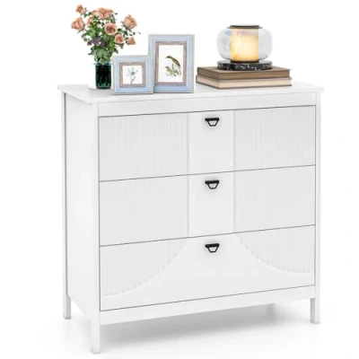 Afbeelding van COSTWAY Commode met 3 laden, dressoir, wit van hout, ladekast, modern, opbergkast metalen handgrepen en kantelbeveiliging, ladekast voor slaapkamer, woonkamer