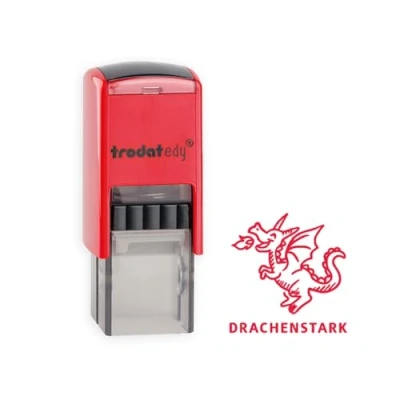 Afbeelding van Trodat Edy Fix Motivatiestempel voor leraren en opvoeders, stempelset om te motiveren, 1 motief draak, drakensterk, Duits, behuizing rood, zelfkleurend, 20 x mm
