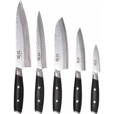 Afbeelding van Yaxell Tsuchimon Messenset 6 delig Messenblok met 5 Messen 3 Lagen Damaststaal VG10 Staa...