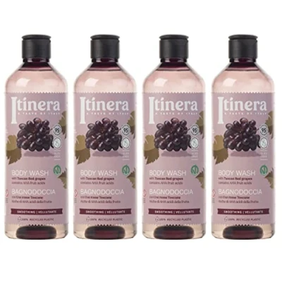 Afbeelding van ITINERA Gladmakende Body Wash met Toscaanse rode druiven, 95% natuurlijke ingrediënten, 370 ml (4 stuks)