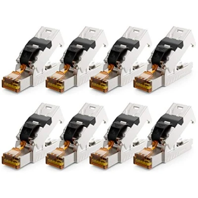 Afbeelding van deleyCON 8x CAT 6a Netwerkstekker RJ45 met LSA Aansluiting Gereedschapsloos voor Stijve Installatiekabels LAN Kabel Netwerkkabel Stekker CAT6a CAT7 Afgeschermde Metalen Behuizing 10 Gbit/s