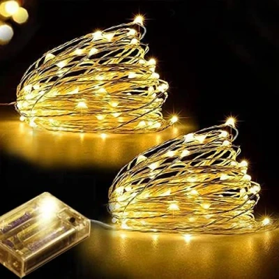 Afbeelding van Set van 2 LED Sfeerverlichting 5 Meter Flexibele Koperdraad met 50 Warme Witte LEDs Batterij Gevoed Voor Kerst, Feestjes, Huisdecoratie en Meer