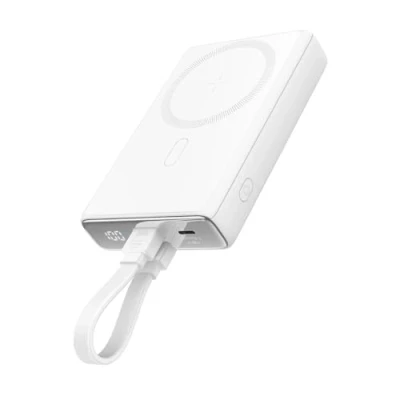 Afbeelding van Powerbank JR PBM01 magnetisch 10.000 mAh 20 W met standaard + kabel compatibel iPhone en USB C aansluiting, wit