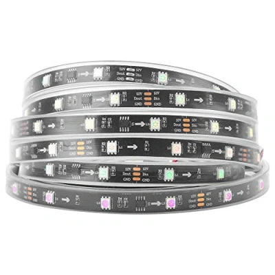 Afbeelding van BTF LIGHTING WS2811 RGB adresseerbare droomkleur ledstrip 5 m 30 leds/m 10 pixels/m 150 leds 50 pixels IP67 spatwaterdicht zwart PCB flexibel DC12V looplichteffect voor woondecoratie