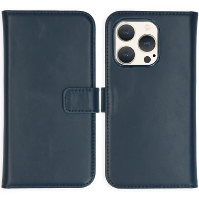 Afbeelding van Apple iPhone 15 Pro Hoesje Echt leder Selencia Bookcase Blauw Telefoonhoesje