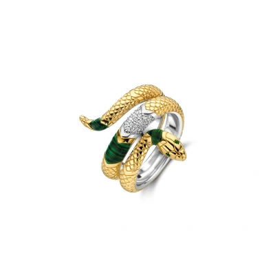 Afbeelding van TI SENTO Milano 12203EM Ring Slang zilver zirconia goudkleurig groen