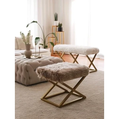 Afbeelding van Lemed moderne stijl kruk Goud metaal en Bruin pluche stof Menzzo