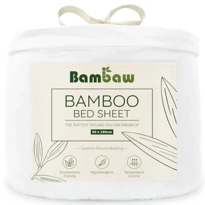 Afbeelding van Bamboe Hoeslaken 1 Persoons Eco 90cm bij 190cm Wit Luxe Beddengoed Hypoallergeen Puur Viscose Rayon Ultra ademende Stof Bambaw