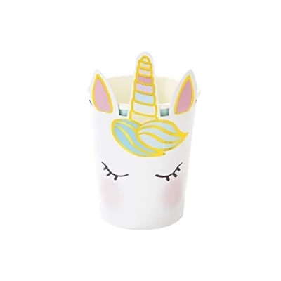 Afbeelding van Talking Tables 8 papieren partybekers met eenhoorn gezichtsprint, kinderverjaardag, feestservies,