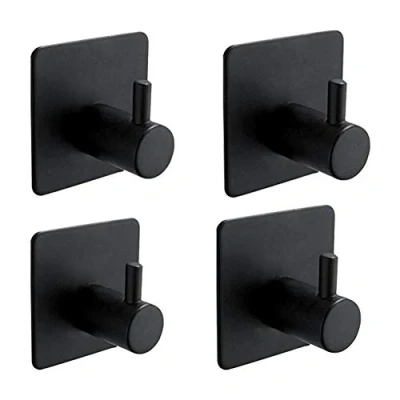 Afbeelding van Ibergrif M34251B Handdoekhaken Zonder Boren, Zelfklevend Wandhaken, Kledinghaken, Voor Badkamer En Keuken, Badhanddoekhaken 3M Lijm, 4 Stuks, 304 Roestvrij Staal, Zwart