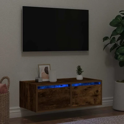 Afbeelding van vidaXL Tv meubel LED verlichting 75x35,5x25 cm gerookt eikenkleurig