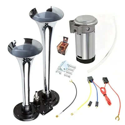 Afbeelding van YIYIDA Autohoorn Air Horn 150 dB luidspreker chroom zink dubbele trompet zilveren truck hoorn vrachtwagen auto met compressor voor 24 V jacht