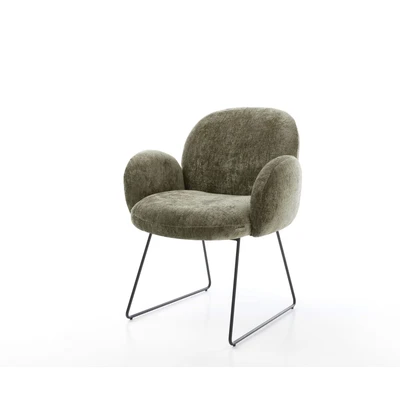 Afbeelding van DELIFE Eetkamerstoel Nube Flex met armleuning chenille olijfgroen slipframe zwart pocketveer kern