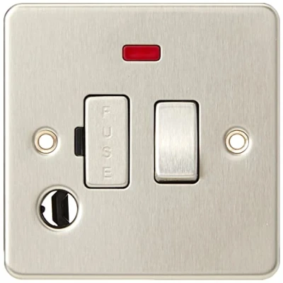 Afbeelding van Knightsbridge FP6300FBC FPAV6300FBC Vlakke Plaat 13A Geschakelde Gesmolten Spureenheid met Neon en Flex Outlet Geborsteld Chroom