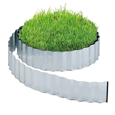 Afbeelding van Relaxdays borderrand metaal, 15 meter, grasrand, perkrand, kantopsluiting, flexibel, 16 cm hoog, verzinkt, zilver
